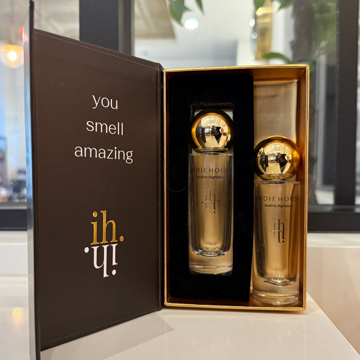 make a perfume class gift box for two guests - gift box includes two bottles and a code to redeem for a class in our Atlanta studio!